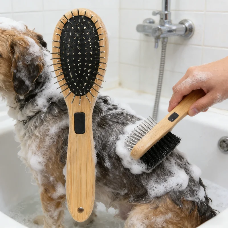 Escova Dupla Face para Cães e Gatos com Cerdas de Javali - Imagem 2