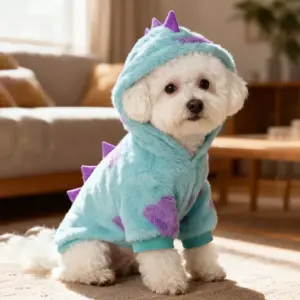 roupa pet moletom dinossauro roxo