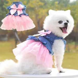 vestido jeans rosa para cães pequenos