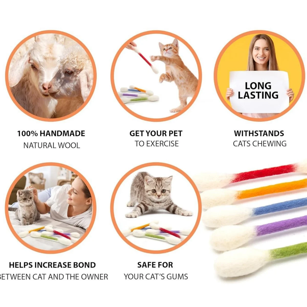 Brinquedo Dental para Gatos em Lã Formato Cotonete Interativo - Imagem 5