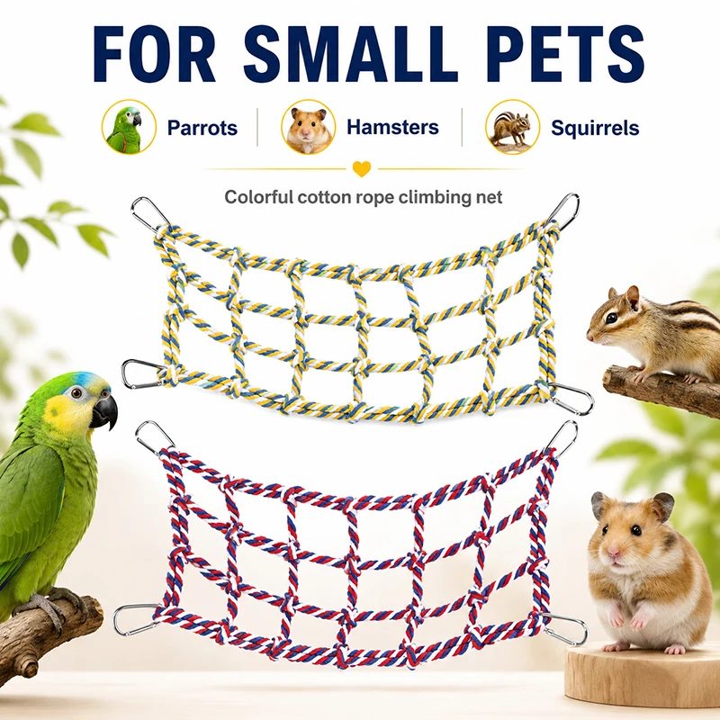 Rede de Escalada para Pássaros e Pequenos Animais de Algodão 32x25 cm com Ganchos - Imagem 3