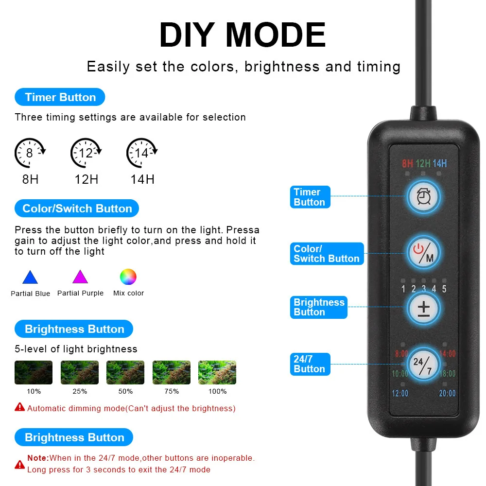 Luz LED para Aquário com Timer e Modo Regulável 24/7 - Imagem 3