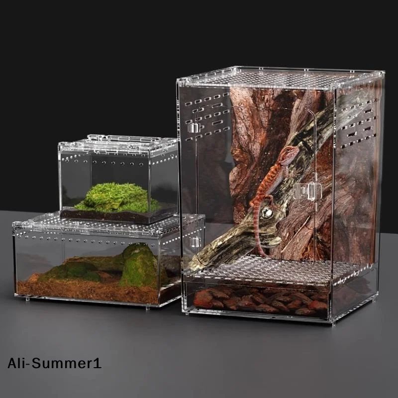 Terrário para Répteis de Acrílico Transparente Empilhável com Tampa Deslizante - Imagem 5