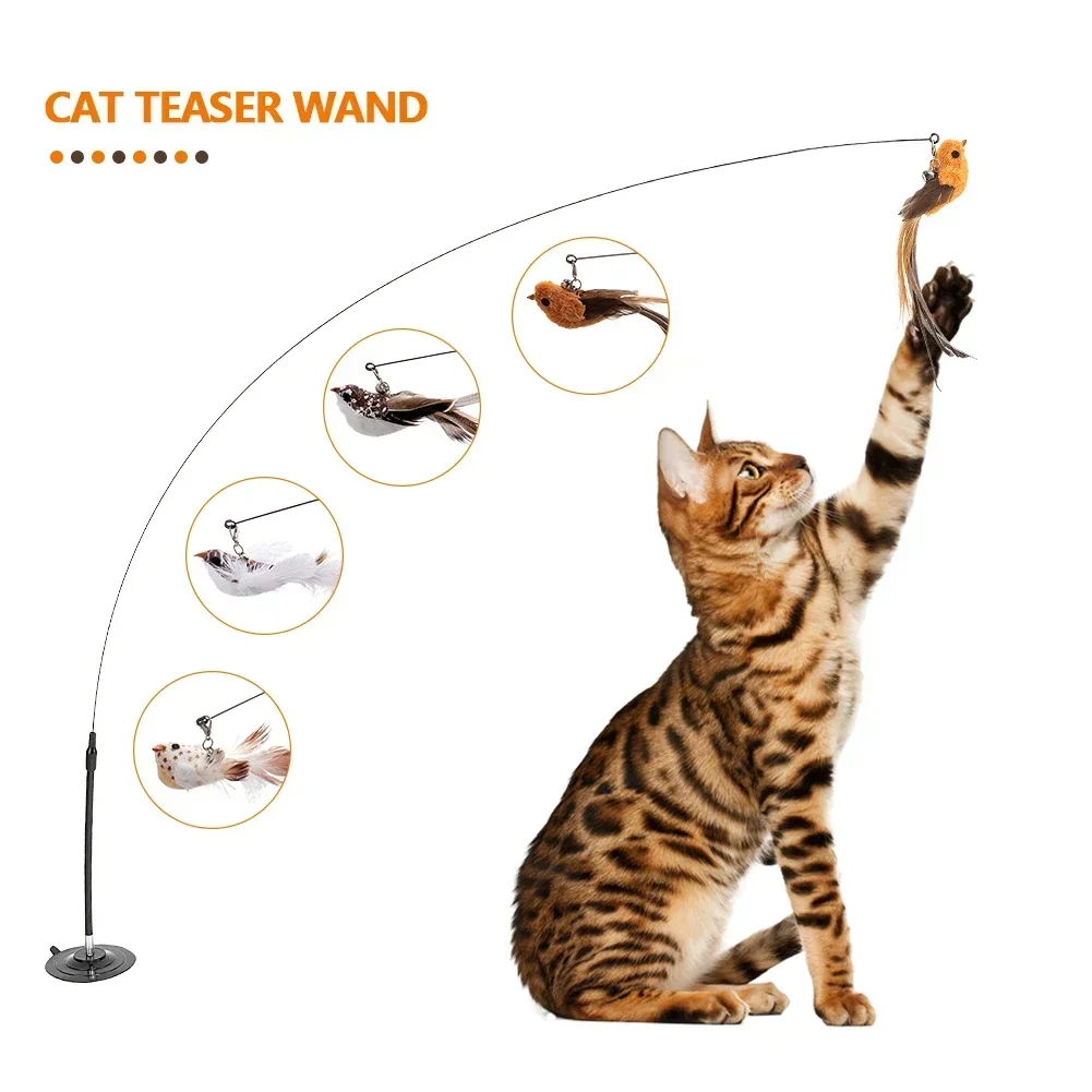 Brinquedo Varinha para Gatos Pena de Pássaro com Sino e Ventosa - Imagem 4