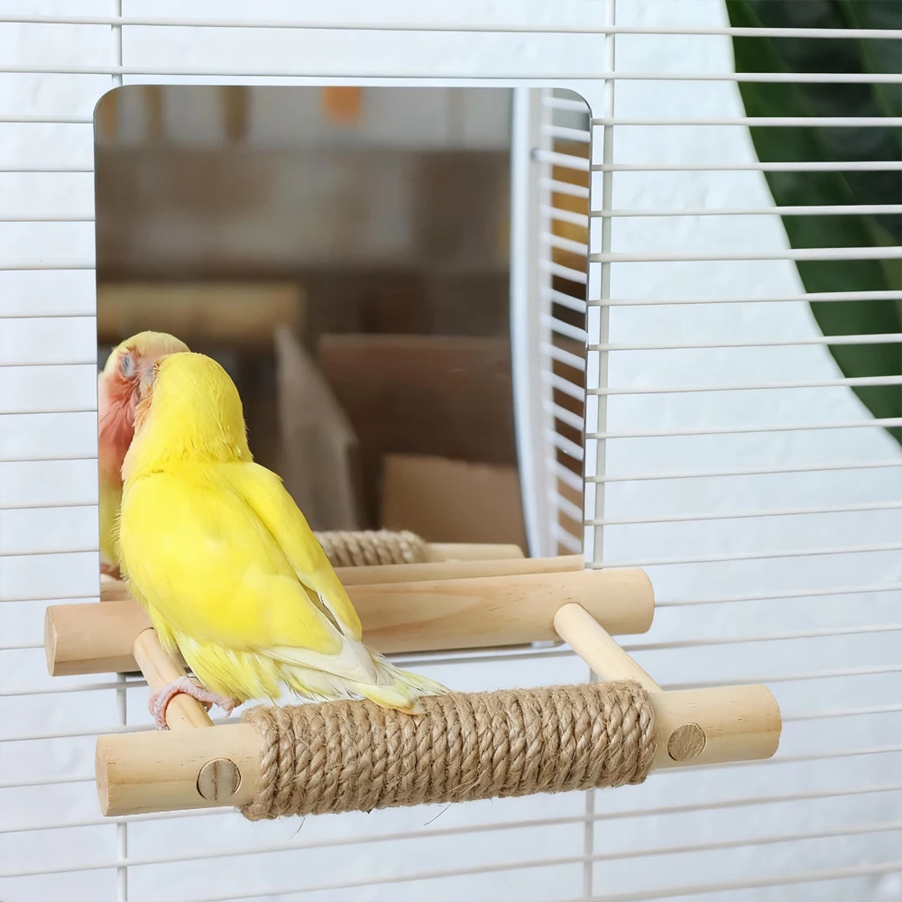 Brinquedo Poleiro para Pássaros de Juta Natural com Espelho para Gaiola - Imagem 5