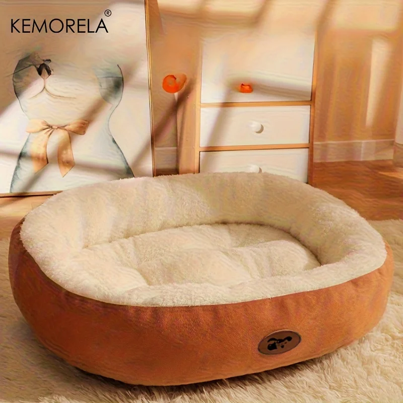 Cama Oval de Pelúcia para Cães e Gatos Pequenos e Médios Lavável - Image 2