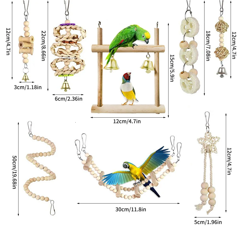 Kit de Brinquedos para Pássaros com 8 Peças e Ganchos para Gaiola - Imagem 6
