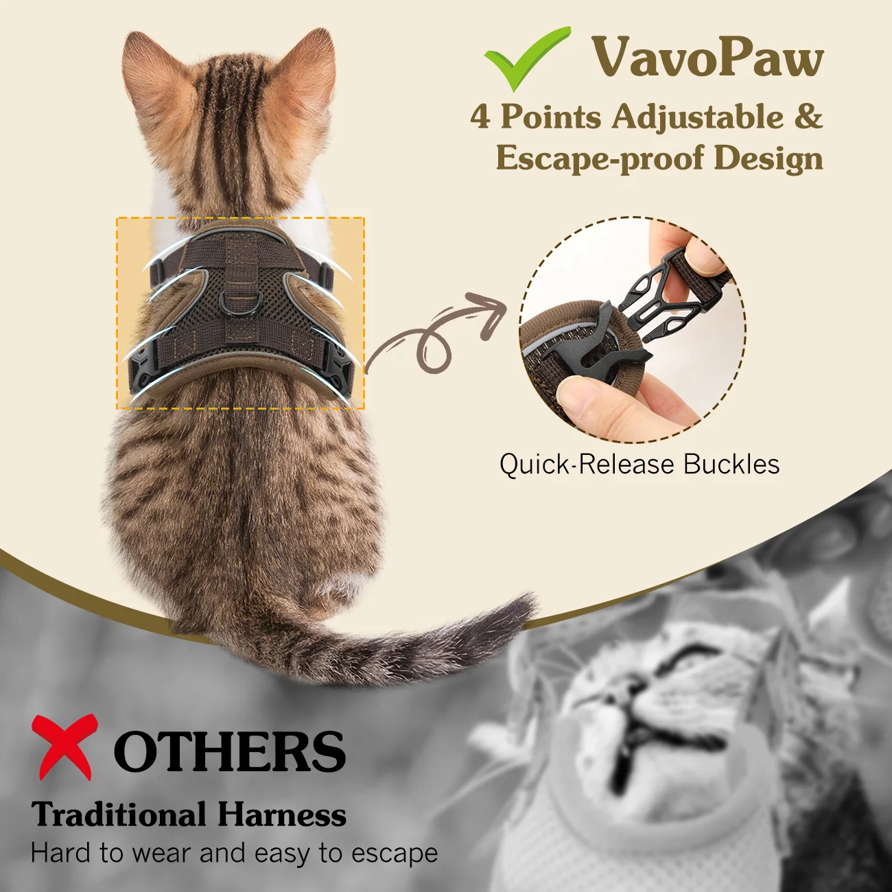 Colete para Gatos VavoPaw Ajustável Refletivo para Passeio - Image 4