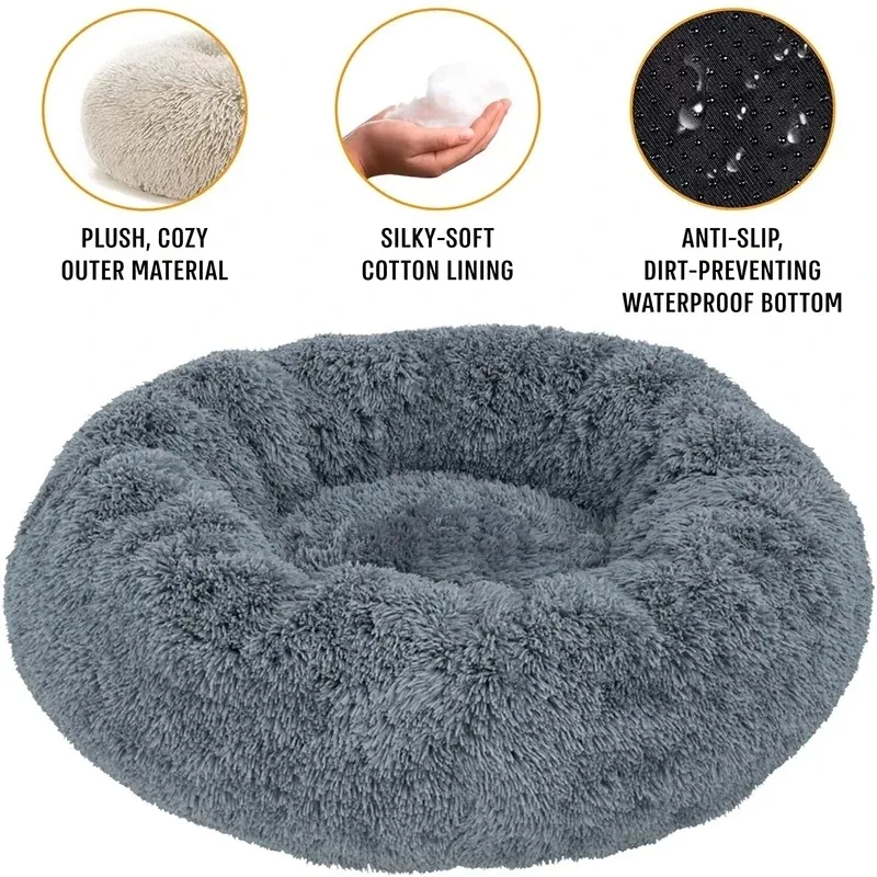 Cama Redonda para Cães e Gatos de Pelúcia Lavável - Imagem 2