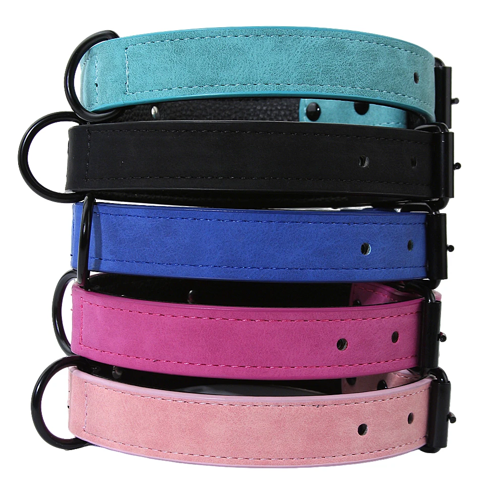 Coleira para Cães de Couro PVC Azul Céu com Gravação Personalizada - Imagem 5