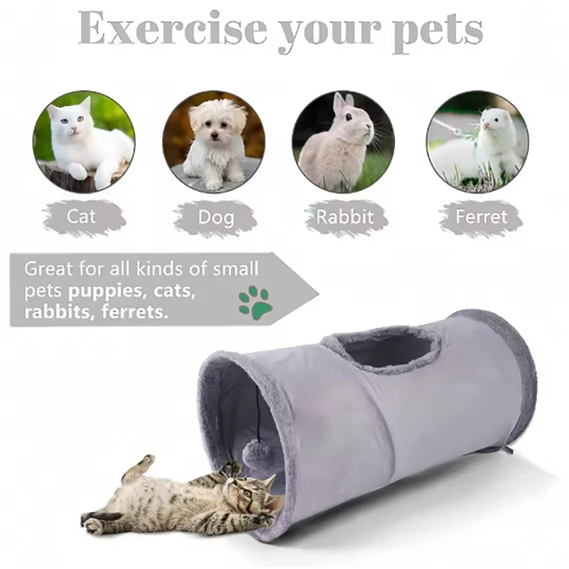 Túnel para Gatos de Pelúcia Dobrável 50 cm para Brincadeiras - Imagem 2