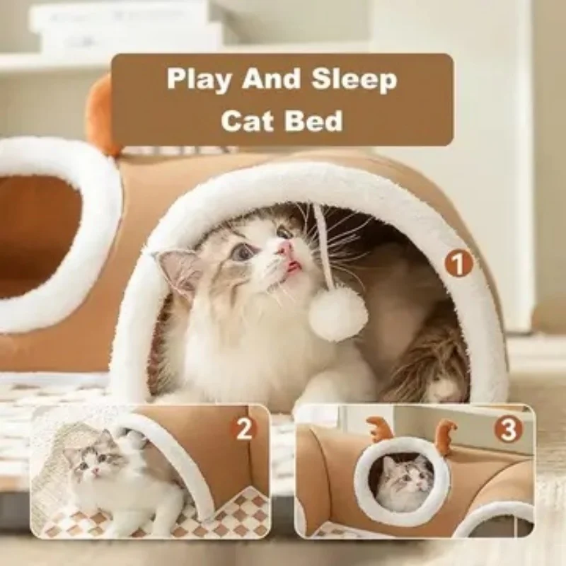 Cama Toca para Gatos com Túnel em Formato de Rena e 3 Entradas - Imagem 5