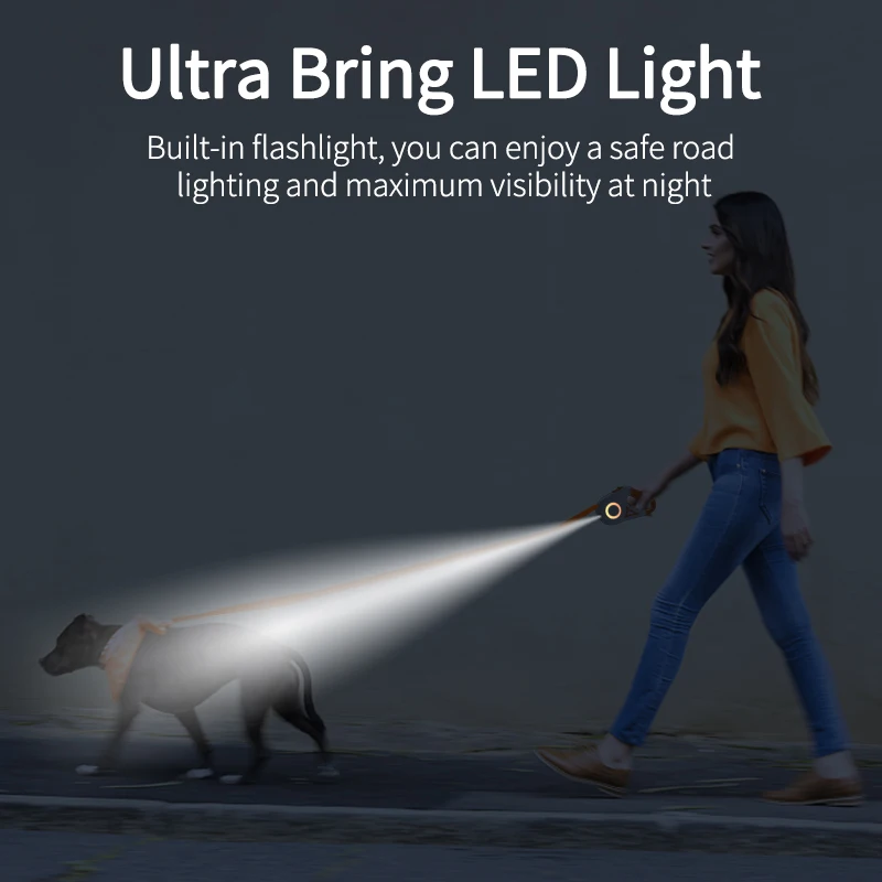 Trela Retrátil ROJECO para Cães LED Luminoso 5m para Passeio Noturno - Image 3