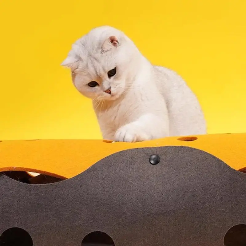 Brinquedo Modular para Gatos de Feltro Dobrável com Pompom - Image 4