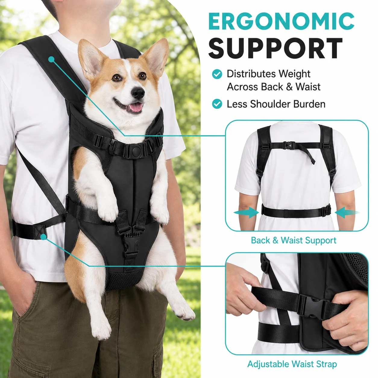 Mochila Canguru para Cães Pequenos de Malha Respirável e Alças Ajustáveis - Imagem 4