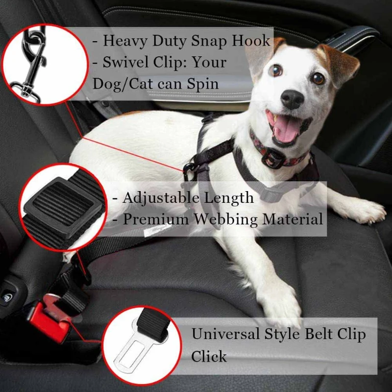 Cinto de Segurança para Cães e Gatos Ajustável de Nylon para Carro - Imagem 2