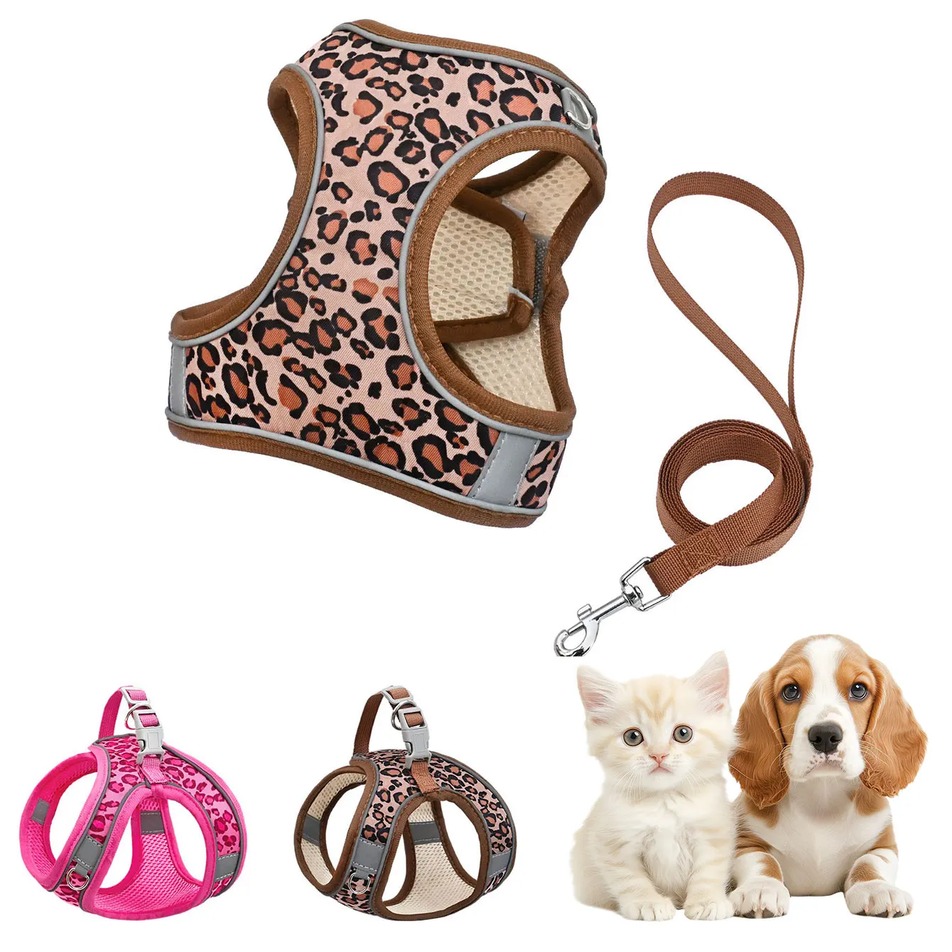 coleira peitoral para cães e gatos estampa leopardo