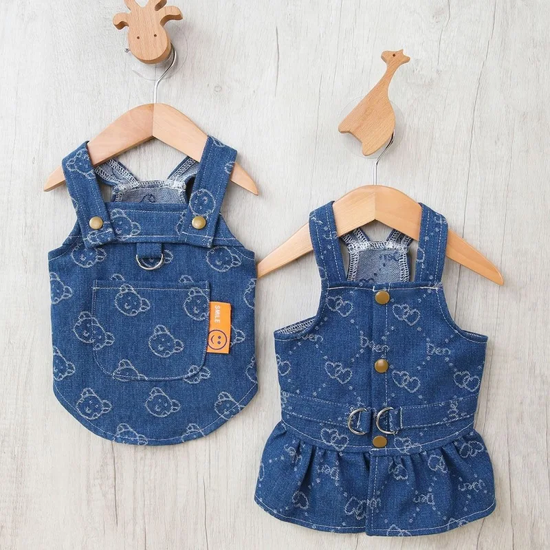 vestido jeans para cães com anel d
