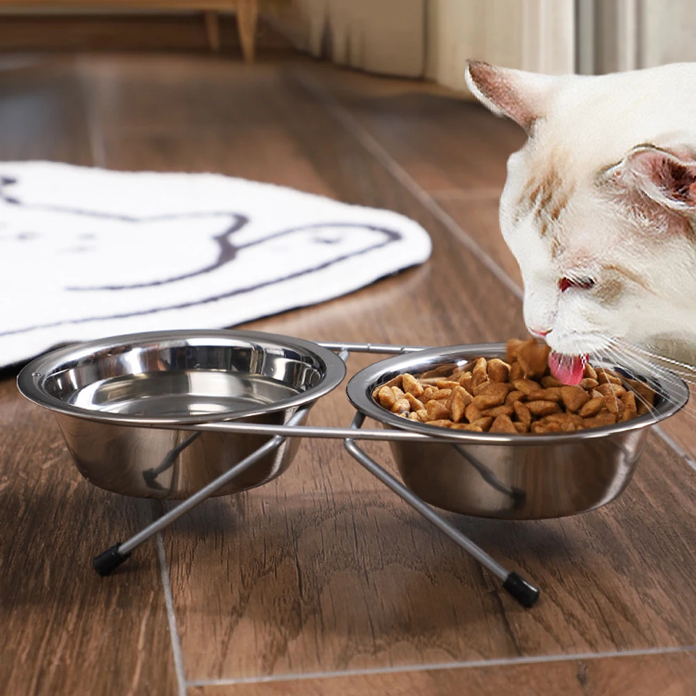 Tigela Dupla para Cães e Gatos de Aço Inoxidável com Suporte de Ferro - Imagem 2