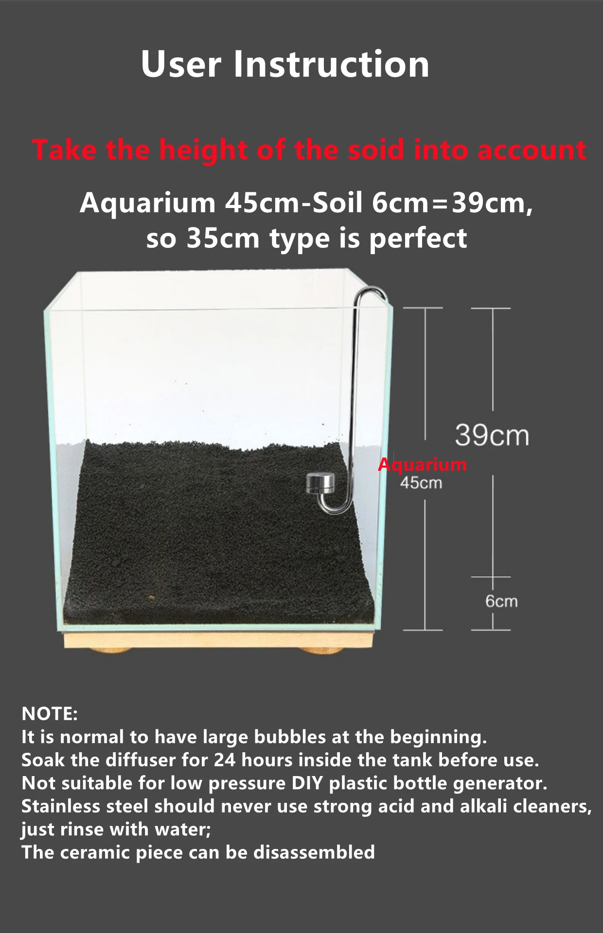 Difusor CO2 para Aquário de Aço Inoxidável com Ventosas - Image 5