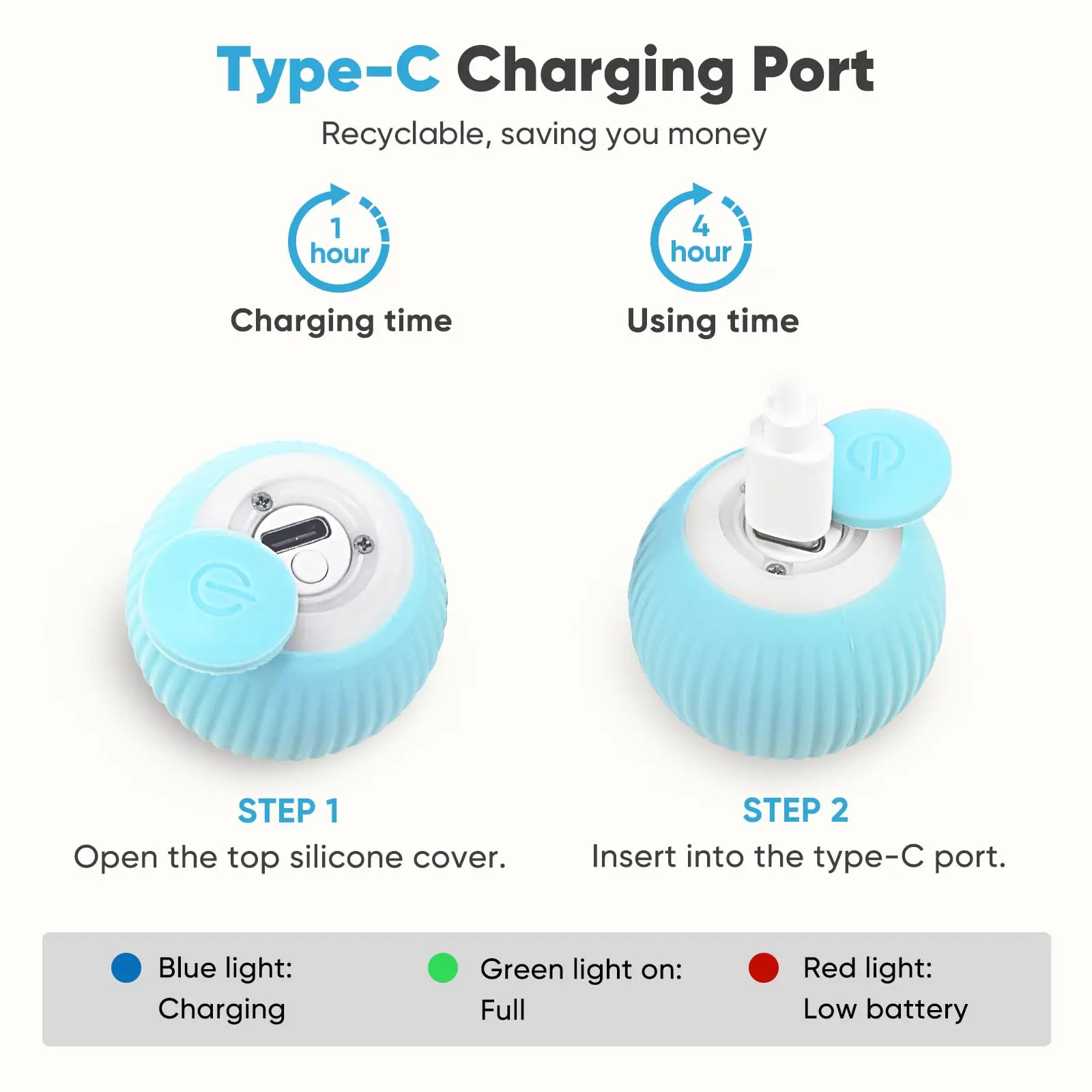 Bola Rolante para Gato e Cães Pequenos Recarregável USB 42 mm - Imagem 3