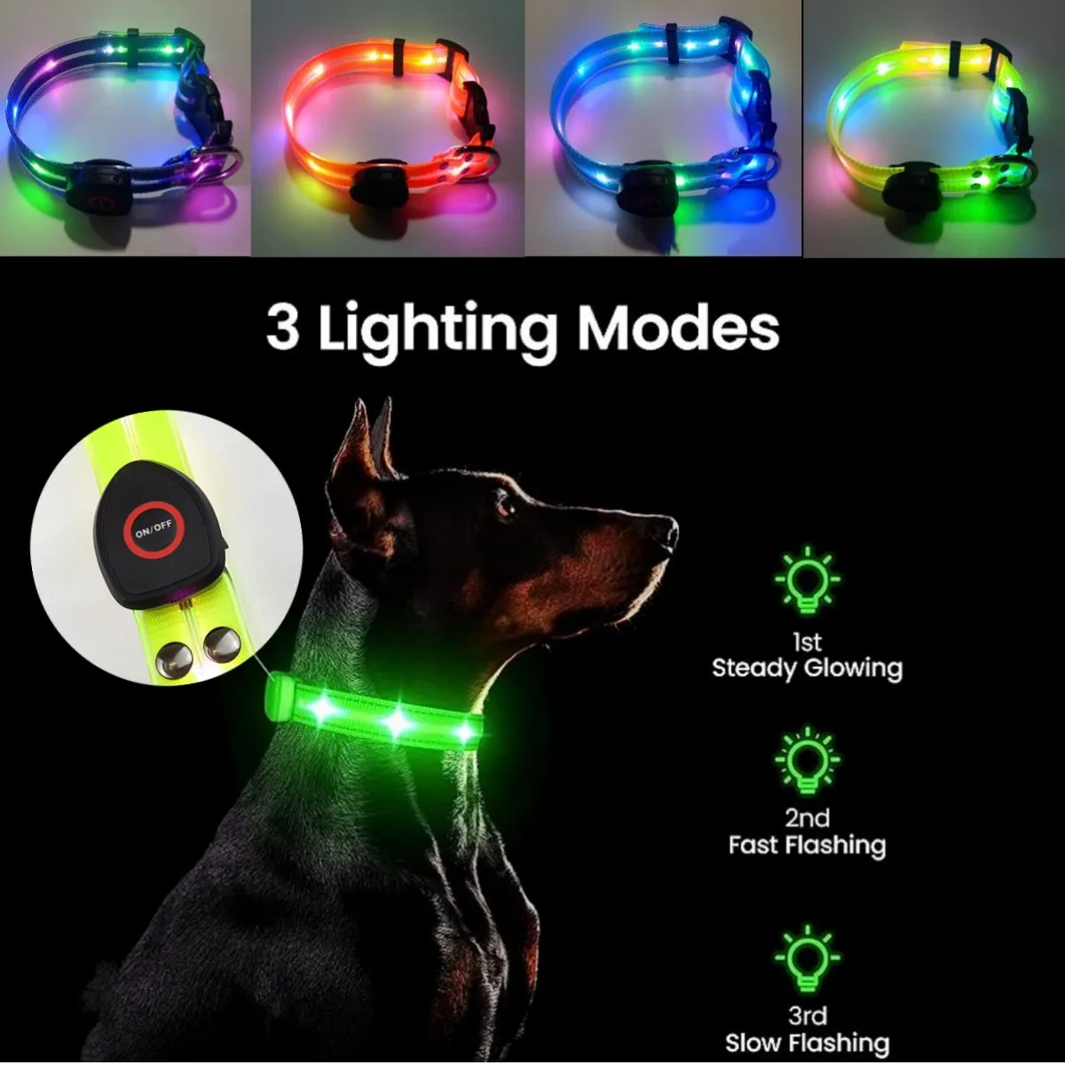 Coleira LED para Cães e Gatos de PVC com Faixa Refletiva - Imagem 2
