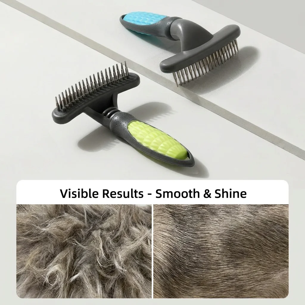 Escova Desembaraçadora para Cães e Gatos de Pelo Longo com 39 Pinos Duplos - Imagem 6