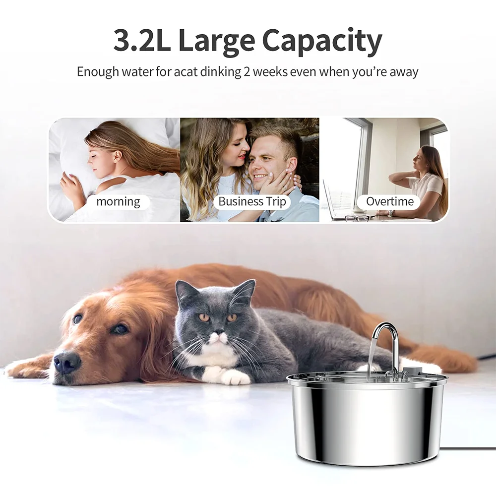 Fonte de Água Aço Inox 3 L para Cães e Gatos Ultra Silenciosa - Image 6