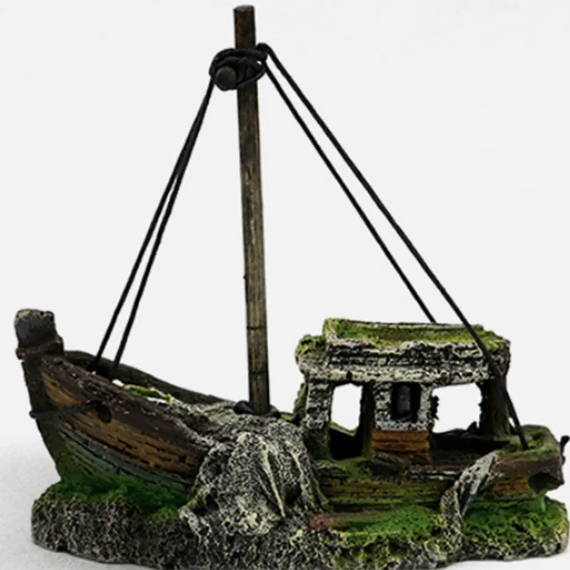 Decoração de Aquário Navio Retrô de Resina para Peixes com Caverna Esconderijo - Imagem 3