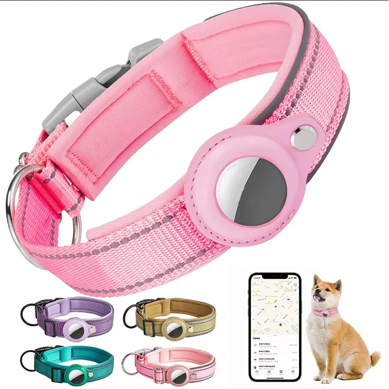 coleira refletiva para cães com suporte airtag