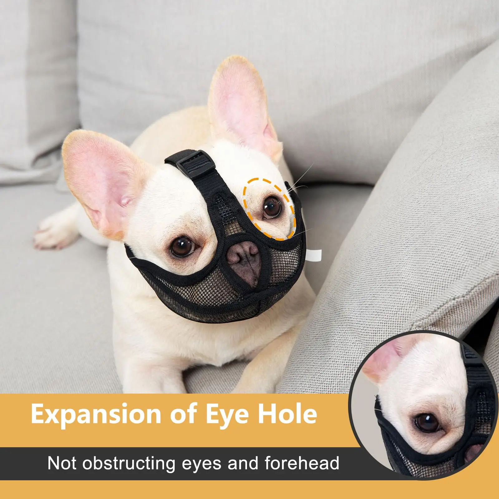 Focinheira para Cães de Focinho Curto Malha Ajustável Respirável - Image 3