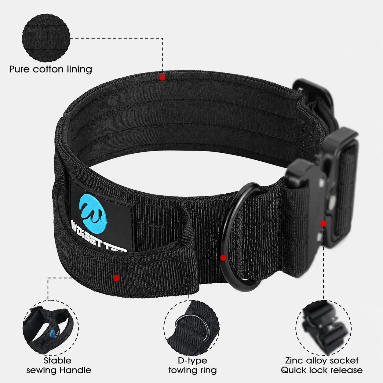 Coleira Tática para Cães de Nylon Ajustável com Fivela de Metal - Imagem 2