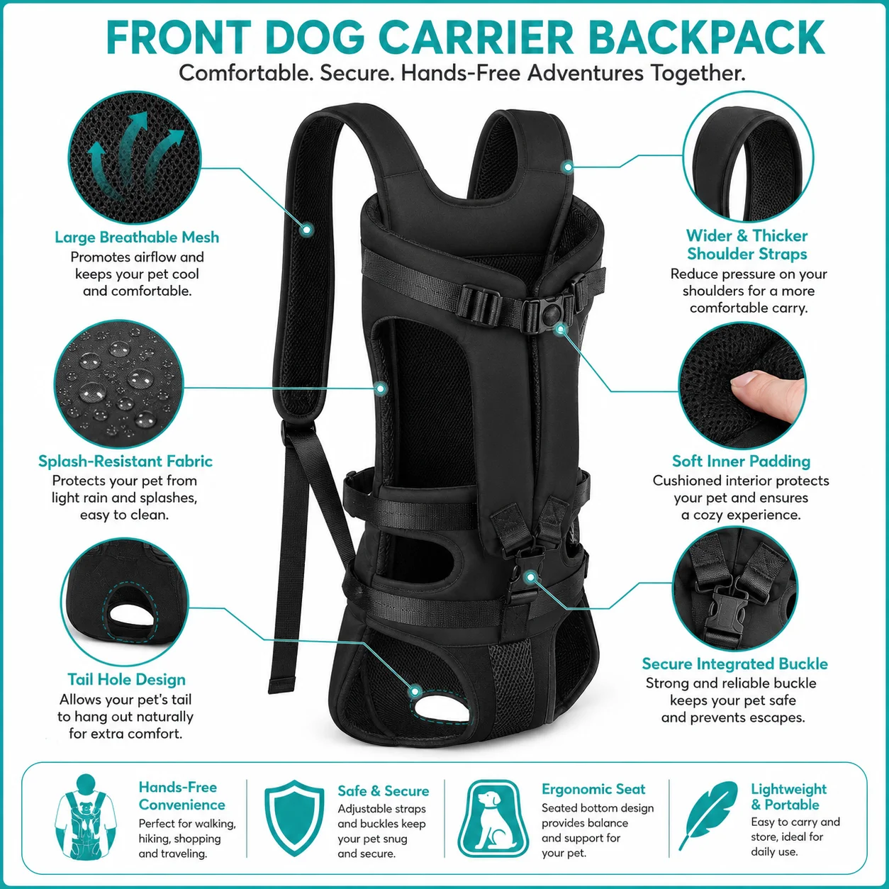 Mochila de Transporte para Cães e Gatos de Tecido Impermeável - Image 5
