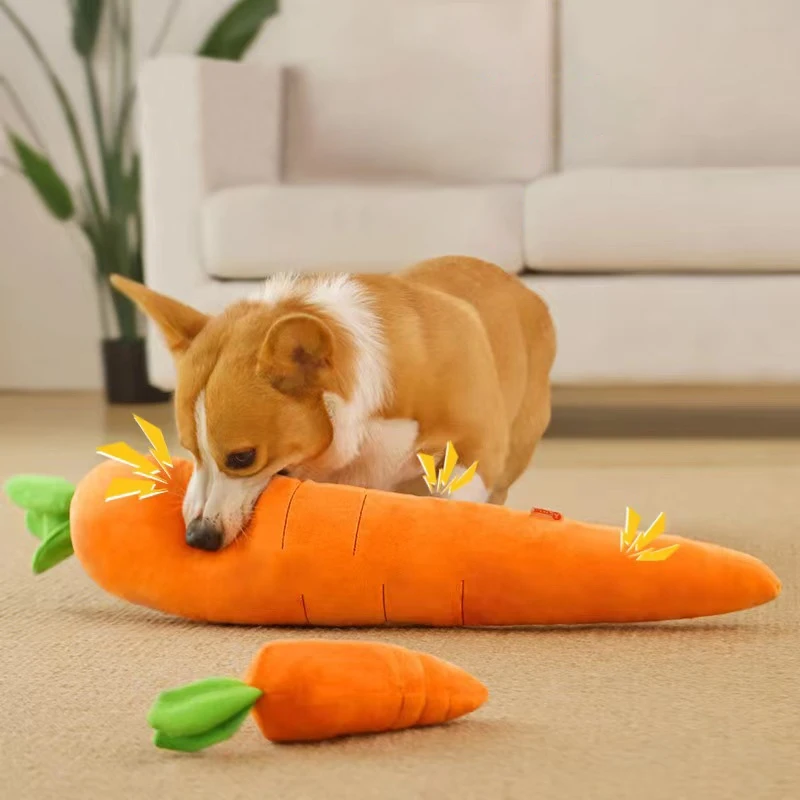 Brinquedo Cenoura para Cães de Pelúcia com Som para Morder - Imagem 2