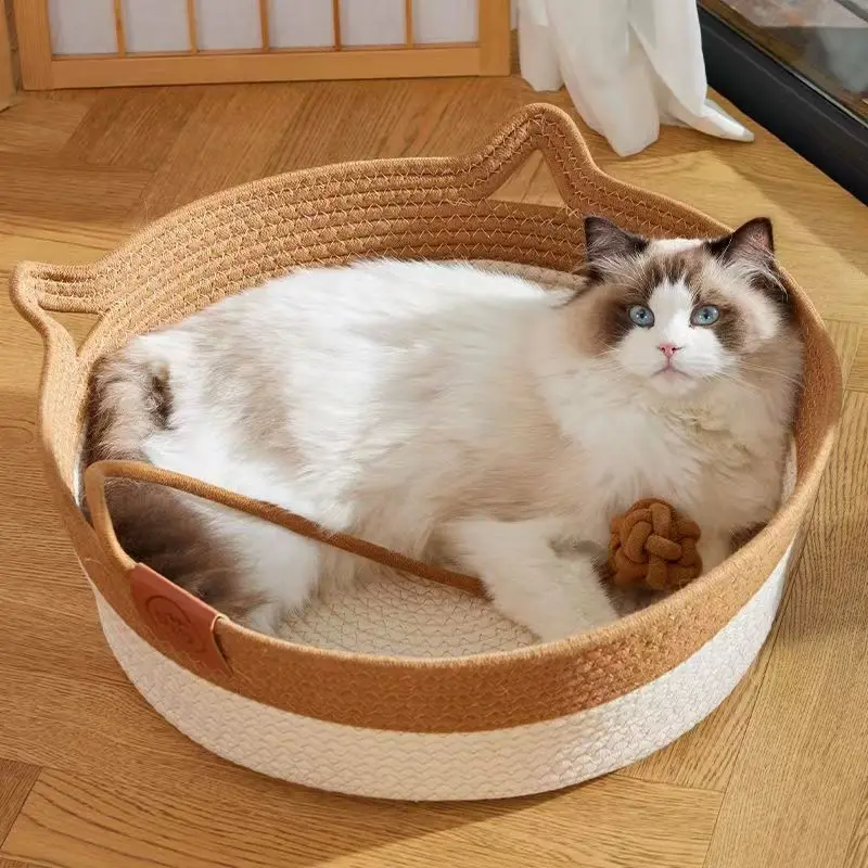 Cama Japonesa para Gatos Redonda de Rattan Tecida à Mão - Image 2