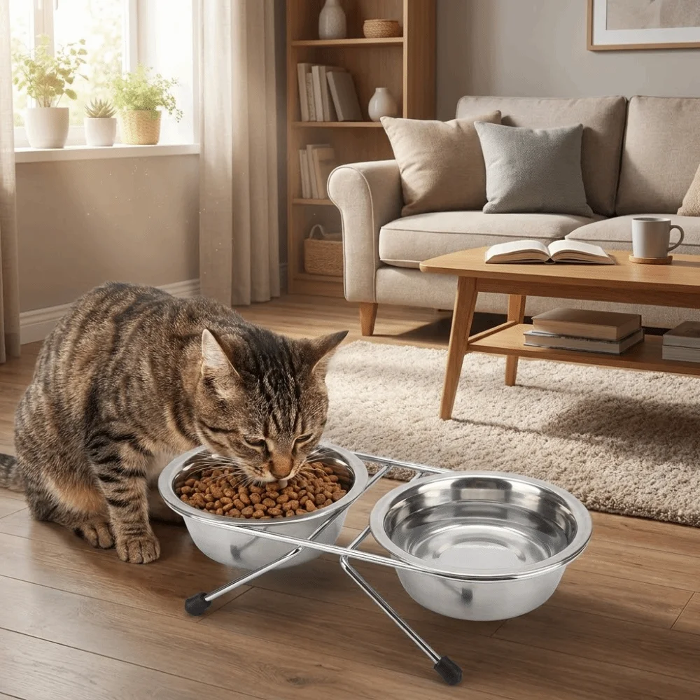 Comedouro Duplo para Cães e Gatos em Aço Inoxidável Destacável - Image 2