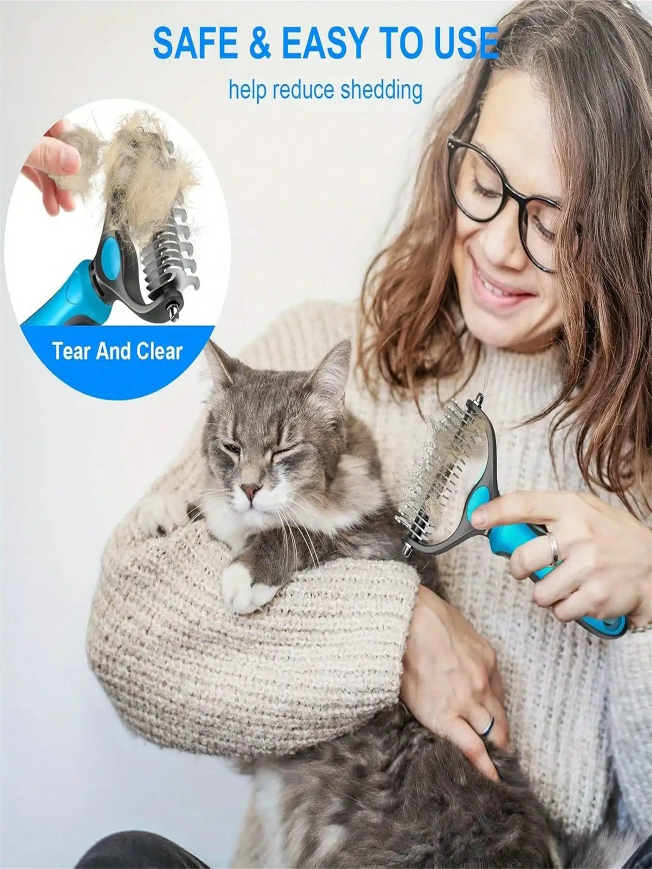 Ancinho Ergonômico para Cães Dupla Face com Dentes de Aço Inoxidável - Imagem 5