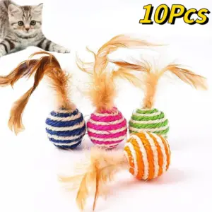 bola de sisal com pena para gatos
