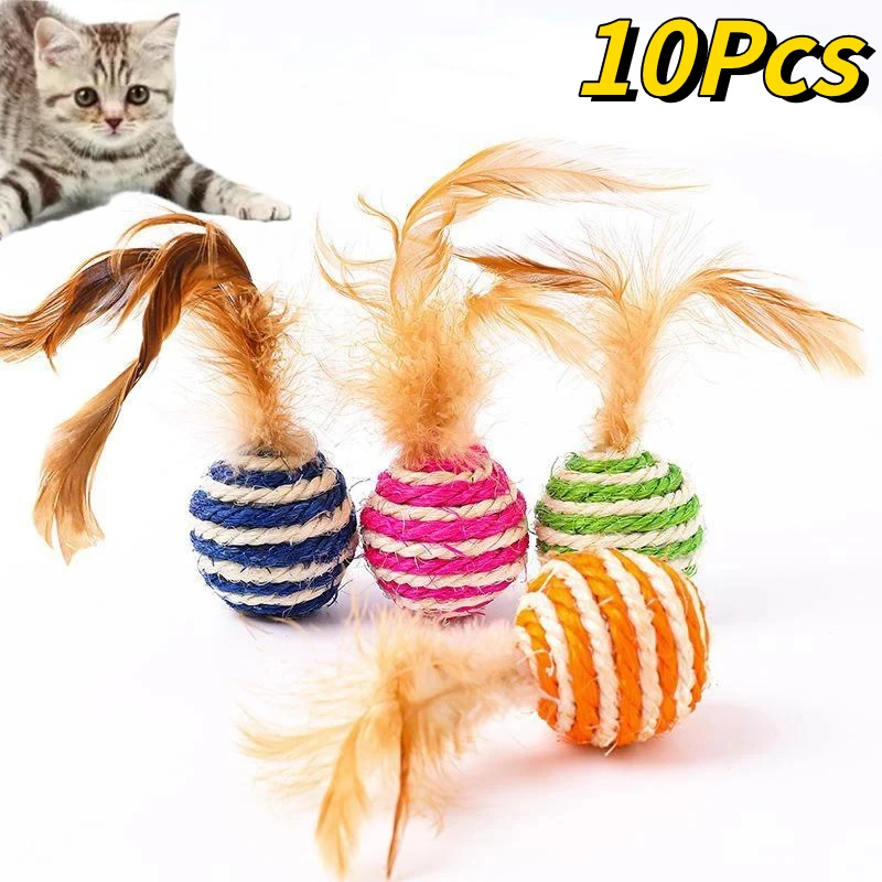 bola de sisal com pena para gatos