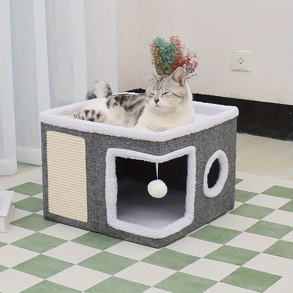 Casa para Gatos Dobrável com Arranhador e Base Antiderrapante - Imagem 5