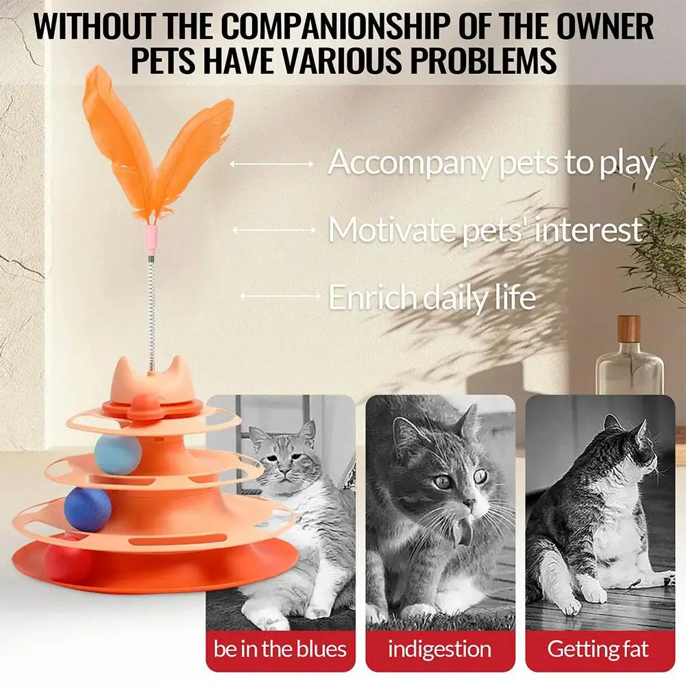 Brinquedo para Gato Torre Rotativa de Plástico com 3 Camadas e Bola - Imagem 3