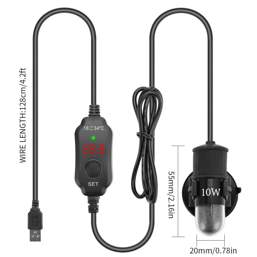 Mini Aquecedor para Aquário USB 10W com Termostato 18-34°C - Imagem 2