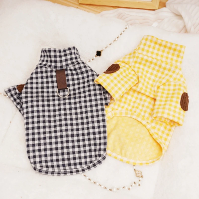camisa de algodão xadrez para cães e gatos