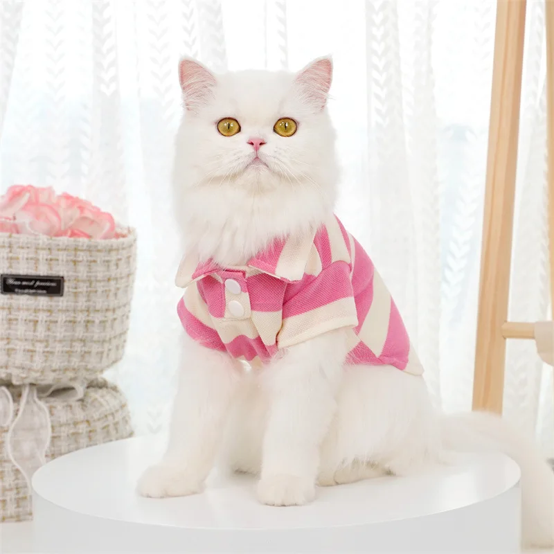 Camiseta Listrada para Cães e Gatos de Algodão Poliéster Rosa - Imagem 4