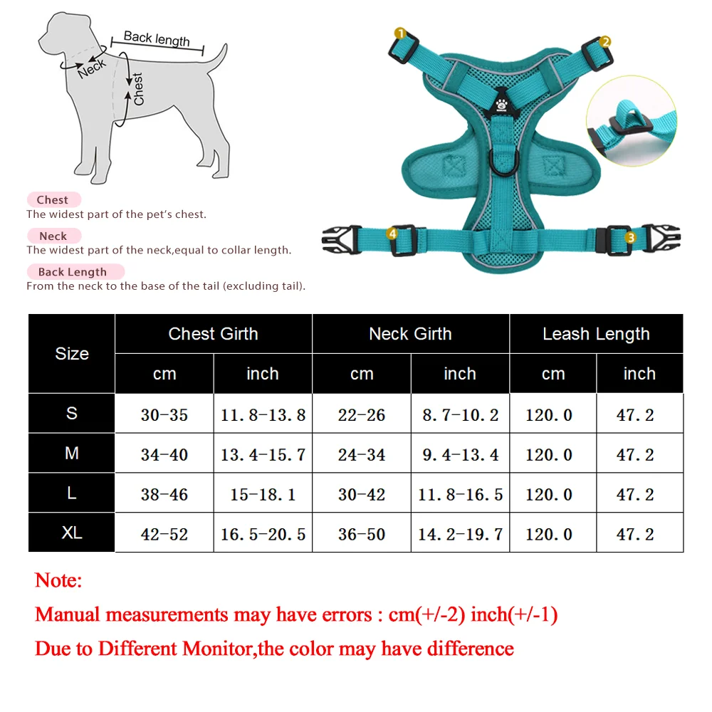 Peitoral Ajustável para Cães e Gatos Refletivo com Guia para Passeio - Image 6