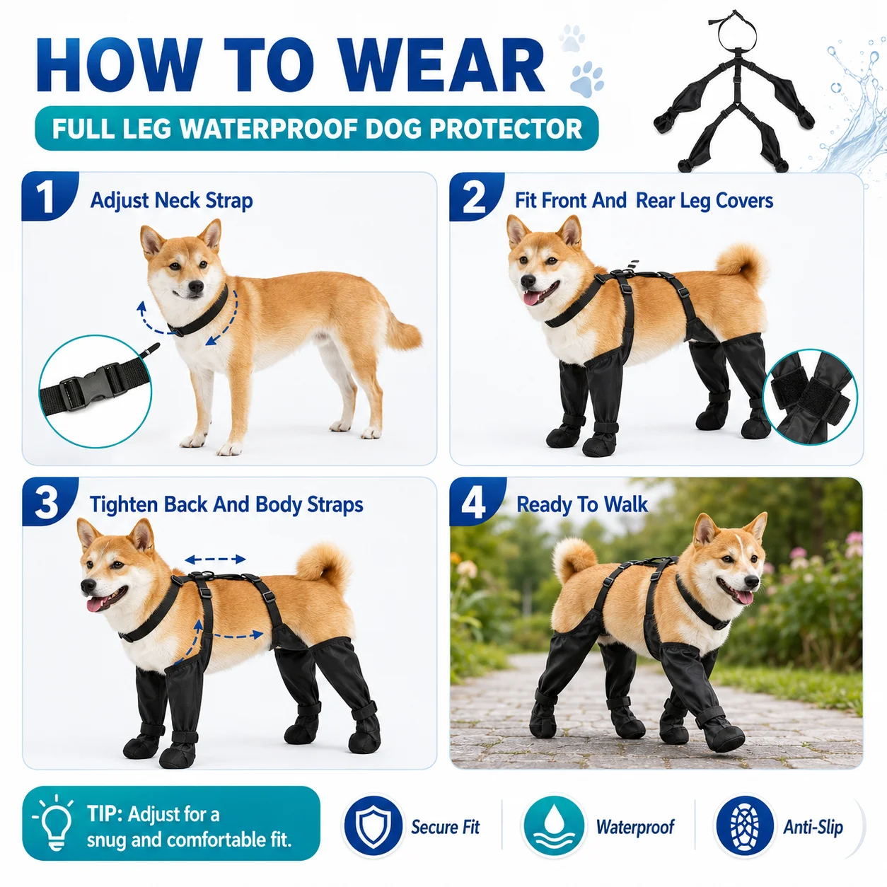 Botas Impermeáveis para Cães Pequenos e Médios Antiderrapantes - Imagem 4