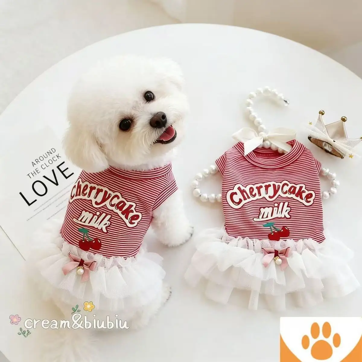 Roupa para Cães e Gatos Colete Fino Listras e Cerejas - Image 3
