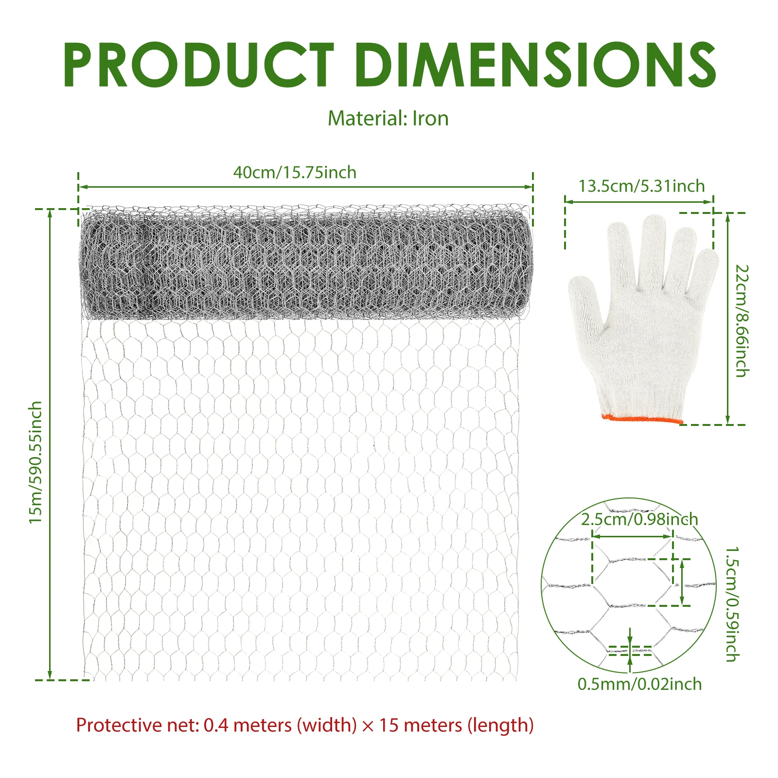 Rede de Cerca Hexagonal para Animais 0,4m x 15m Verde - Imagem 6
