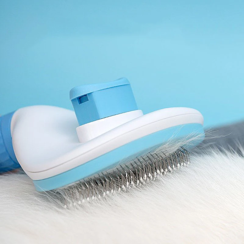 Escova para Cães e Gatos de Pelo Longo de Aço Inoxidável Autolimpante - Imagem 5