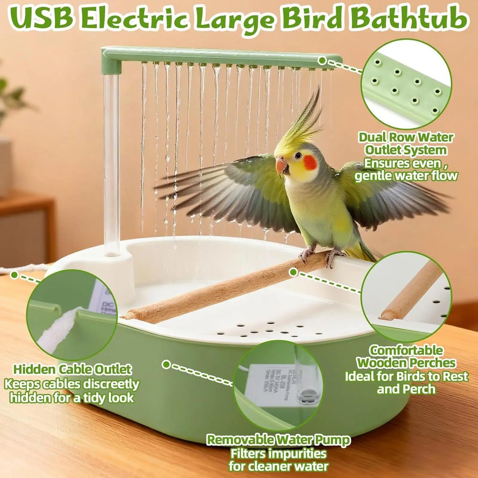 Banheira Automática para Pássaros com Chuveiro Circulante USB - Imagem 4